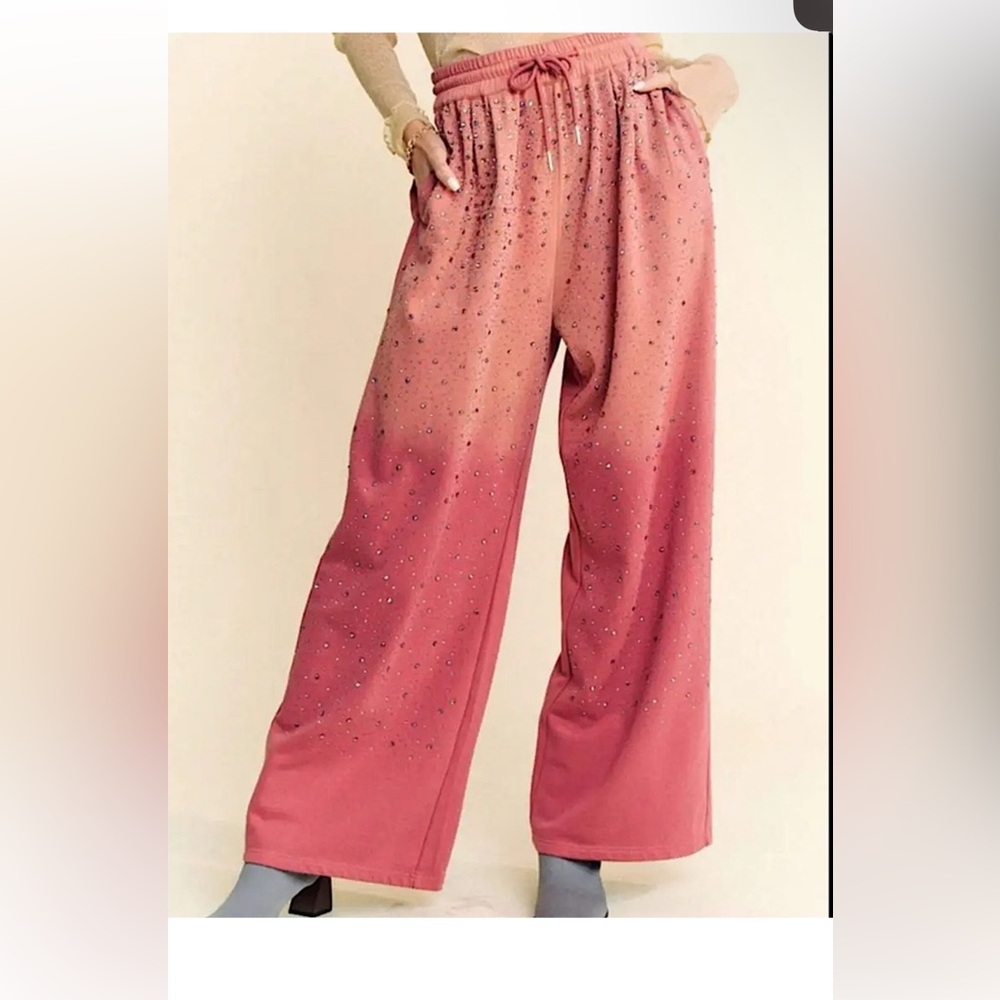 DAVI & DANI Rose Wide Leg Pants with Sparkle